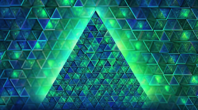 Sierpinski triangle fractal in green and blue. Generative Ai