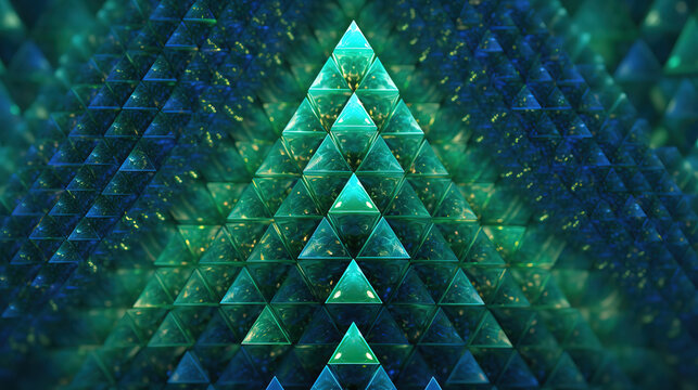 wallpaper for sierpinski triangle fractal in green and blue mathematics self similar recursive concept. Generative Ai