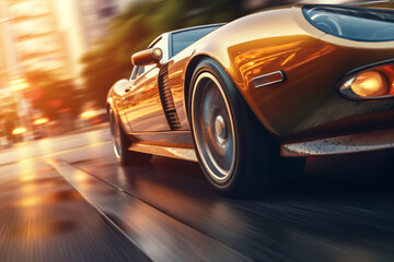 Speeding Vehicle Captured in Dynamic Frogs-Eye Perspective Speedshot AI generated