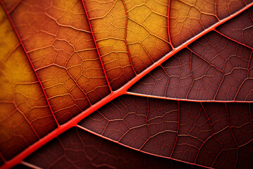 Obraz premium image of an autumn leaf's texture, emphasizing the veins and the vibrant mix of orange, red, and yellow colors