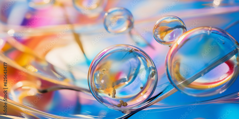 Poster a mesmerizing abstract image of colorful soap bubbles, focusing on the swirls and ripples in the vib