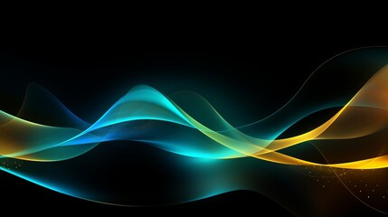 Blue and yellow lights wave on black background. Generative ai