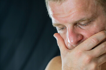 Close up shot of a white man face showing range of emotions reactions selective focus abstract expression 