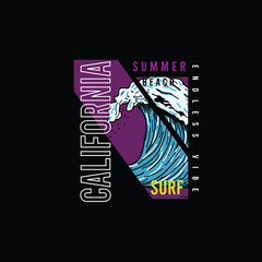 California Summer Beach Typography Wave vector illustration t shirt design