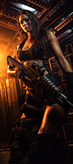 Obraz na płótnie Canvas Woman with machine gun movie poster