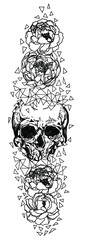 skull art tattoo flowers sketch black and white