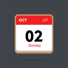 sunday 02 october icon with black background, calender icon