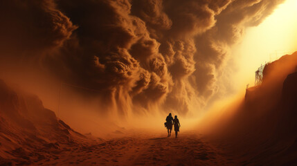 Obraz na płótnie Canvas Embrace of the Sandstorm: Nature's Unyielding Force. Generative AI