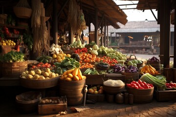 Fototapeta na wymiar Photography of regional foods in traditional markets, Generative AI
