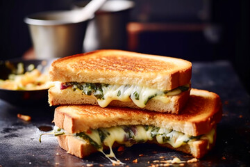 Cheese toasties, homemade hot sandwiches, food and easy recipe idea, generative ai