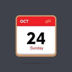 sunday 24 october icon with black background, calender icon