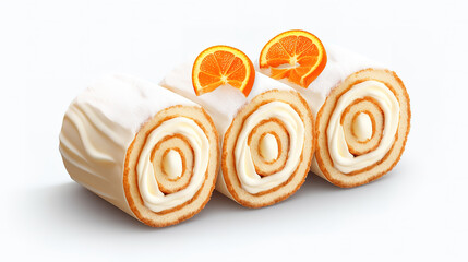 Obraz na płótnie Canvas Slices of sweet cream roll isolated. Generative Ai