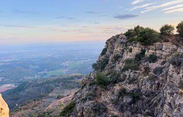 Mountains landscape on sunset. Mountain view from Mola De Segart mountain in Sierra Calderona...