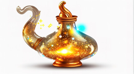 Fototapeta na wymiar Genie's magic lamp, it is expensively decorated with gold. Generative Ai
