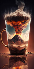 ai generated Illustration explosive volcano in a glass cup