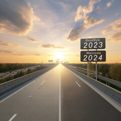 ai generated illustration highway road sign welcome 2024