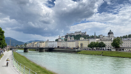 Salzach river in Salzburg, Austria, panorama