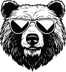 Grizzly Bear In Sunglasses Logo Monochrome Design Style