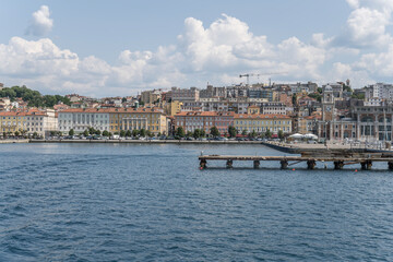 cityscape with waterfront at Pescheria pier, Trieste, Friuli, Italy
