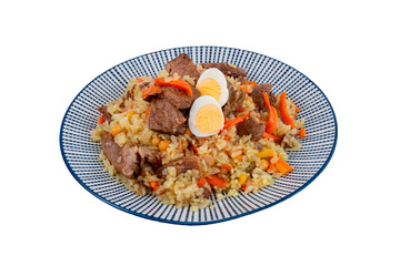 plov, beef with rice and egg