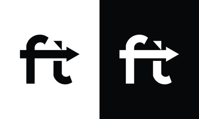 letter icon logo FT on a black and white background. - obrazy, fototapety, plakaty