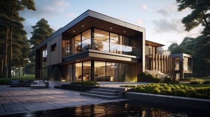Fototapeta premium Modern house with a twist. Generative AI