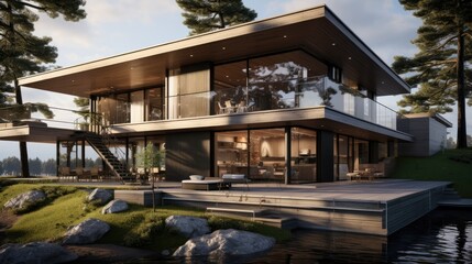 Fototapeta premium Modern house with a twist. Generative AI