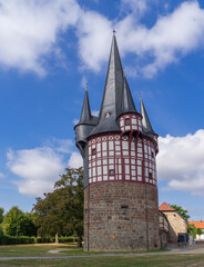 Fototapeta na wymiar View to tower called Junker Hansen tower in the german city called Neustadt Hessen.