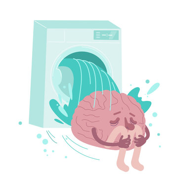 Brain washing image in flat style. Editable vector illustration