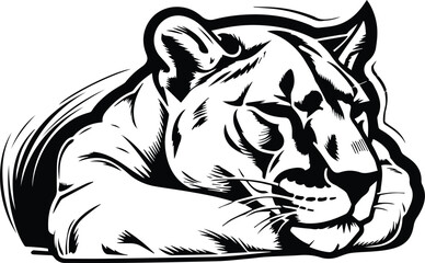 Fototapeta na wymiar Mountain Lion Sleeping Logo Monochrome Design Style