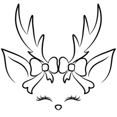 Christmas deer face line on transparent background