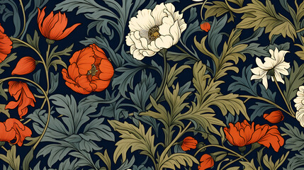 seamless pattern with flowers,leaf,Ai generated