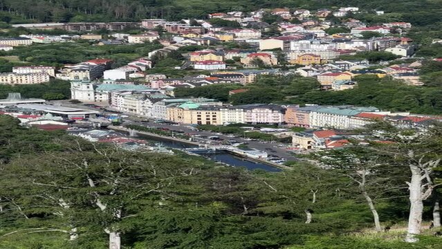 Panoramic view of Karlovy Vary from Diana lookout tower, Czech Republic. Vertical video