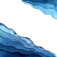 Watercolor wave sea ocean blue colored background.