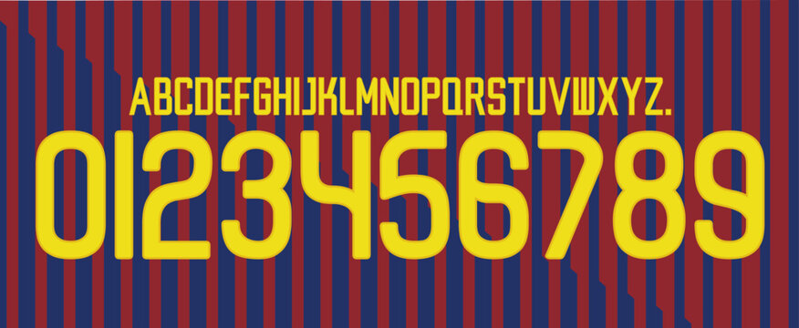font vector team 2011 -2012 kit sport style. football style font with lines messi. bar&ccedil;a font. Barcelona font. la liga retro. sports style letters and numbers for soccer team