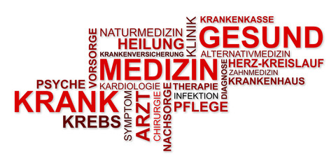 Fototapeta premium Wortwolke zu Gesundheit, Krankheit und Medizin vor transparentem Hintergrund