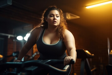 Fototapeta na wymiar Fat beautiful young woman at the gym Generative AI