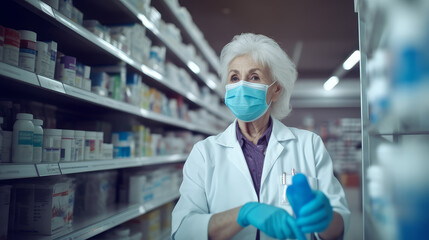 Obraz na płótnie Canvas pharmacist woman sells drugs in a pharmacy