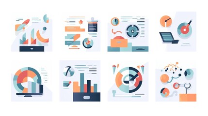 Fototapeta premium Business Concept illustrations. Collection of scenes with men and women taking part in business activities.Business Strategy research,Business icons.illustrations