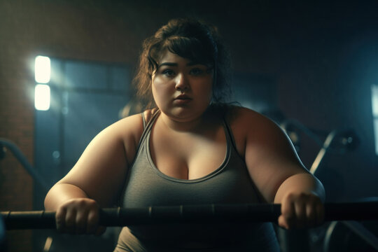 Fat beautiful young woman at the gym Generative AI