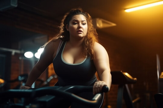 Fat beautiful young woman at the gym Generative AI