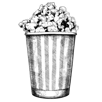 Popcorn can vintage sketch vector illustration.