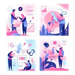 Business Concept illustrations. Collection of scenes with men and women taking part in business activities.Business Strategy research,Business icons.illustrations