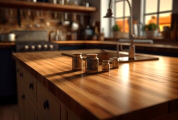 Fototapeta na wymiar Kitchen table, wooden tabletop, generative ai