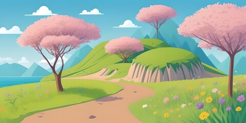 Summer forest game background, generative ai