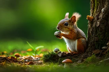 Stof per meter squirrel eating nut © Creative