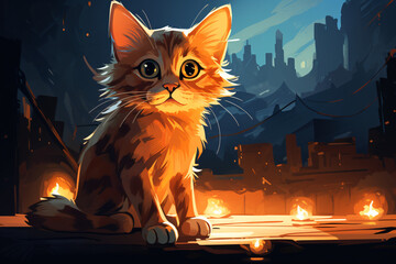 Illustration of a Cat Light Painting cartoon