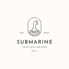 submarine spy in underwater line art logo vector minimalist illustration design, submarine transport military logo design