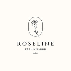 rose flower line art vintage logo vector minimalist illustration design, rose shrub park flower logo design