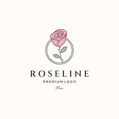 thorn of roseline flower line art logo vector minimalist illustration design, tropical rose flower symbol design